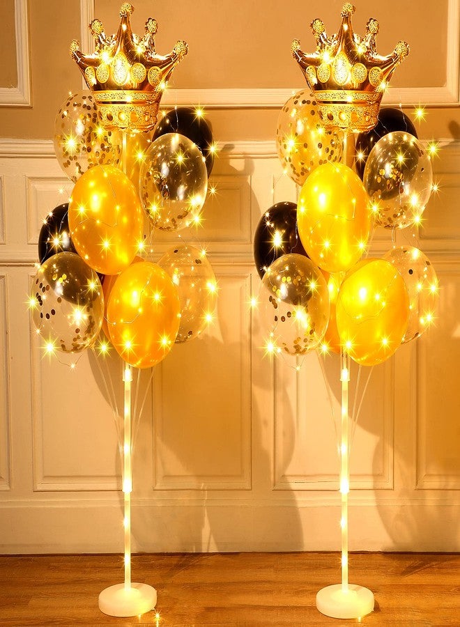 Sosation 2 Set Floor Crown Balloon Stand Kit Includes LED String Lights 42 Balloons 44 Sticks 26 Cups Gold Balloon Column Backdrop Decorations for Birthday Baby Shower Wedding Party - Image 1